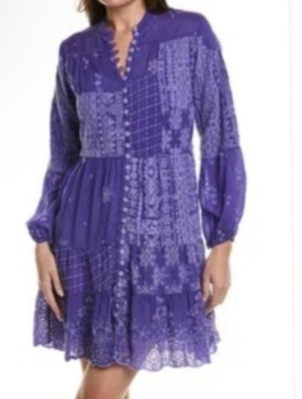 NEW WITH TAG Johnny Was Purple Embroidered Tiered Midi Dress Style Lexan Dress.
